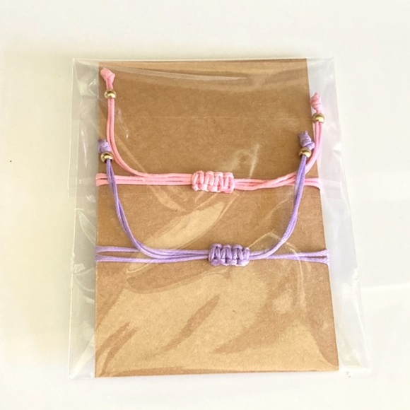 NEW Pink and Purple Flower Pearl Flower Girl Cord Bracelet Set - Picture 3 of 3